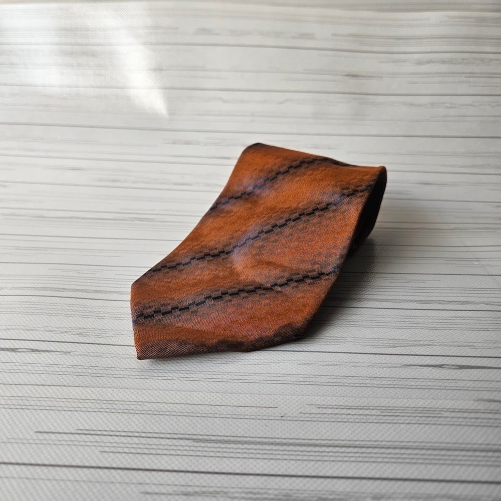 Calvin Klein Necktie Mens OS Orange Silk Geometric Pixelated Check Pattern